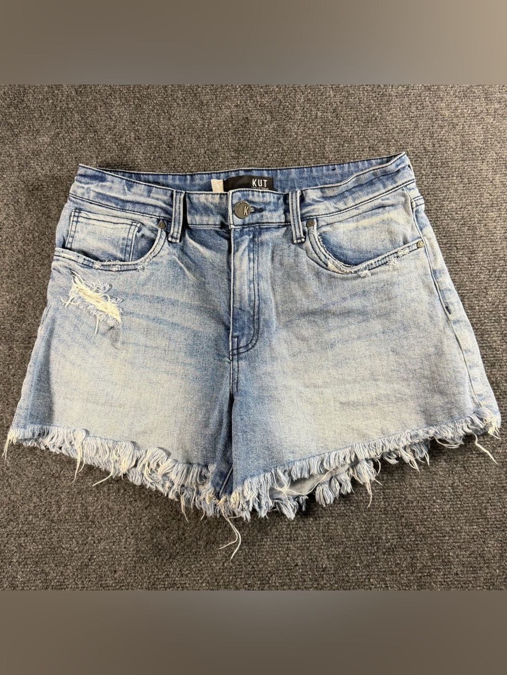 KUT from the Kloth Blue Jean High Rise Distressed Denim Shorts Womens 10